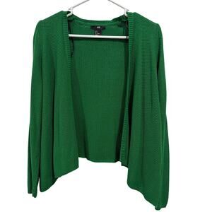 H&M Womens Small Green Waffle Knit Cardigan Asymmetrical Hem Lightweight